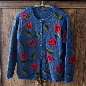 Royal Blue Floral Wool Women's Sweater